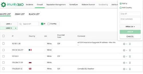 Lista dozwolonych adresów IP w firewallu Imunify360