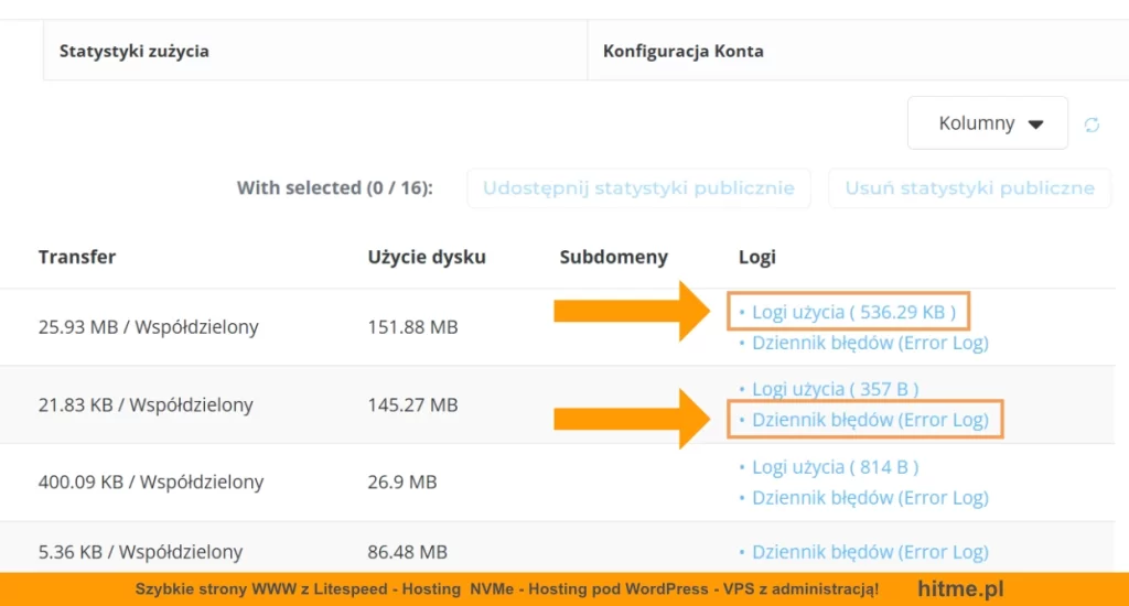 directadmin logi uzycia evolution