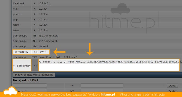 klucz dkim wysyłka wiadomości email dns rekord
