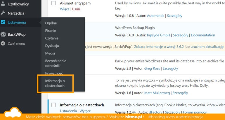 Informacja o ciasteczkach wordpress