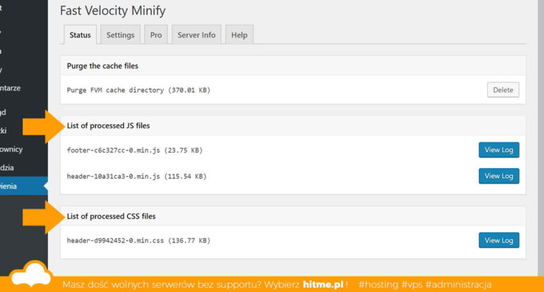spis plik&oacute;w cache fvm wordpress