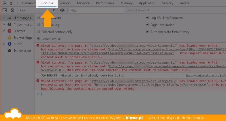 Konsola web dev tools ssl error mixed content