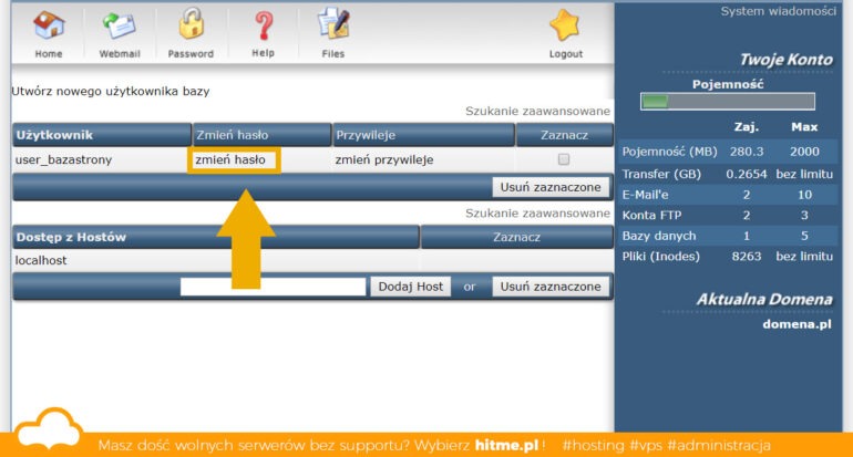 Directadmin zmiana hasła do bazy