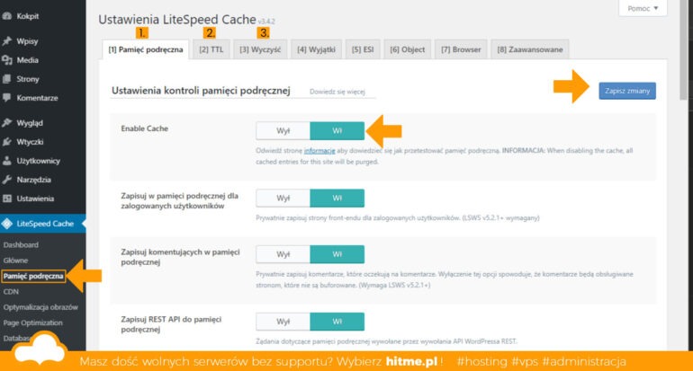 ustawienia lscache litespeed wordpress
