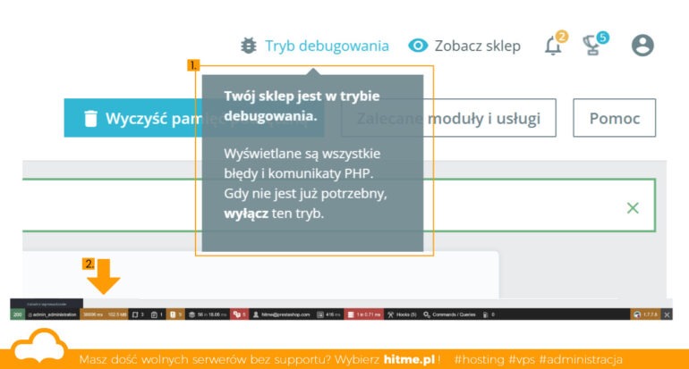 PrestaShop aktywny tryb debugowania