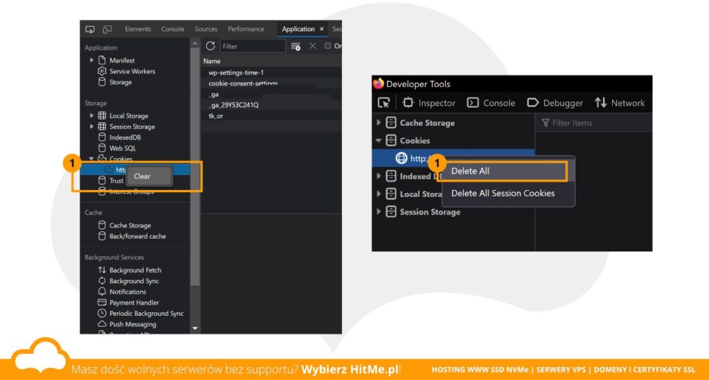 jak usunąć ciasteczka dev tools