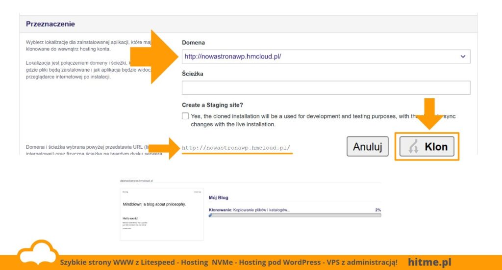 klonowanie nowa domena wordpress