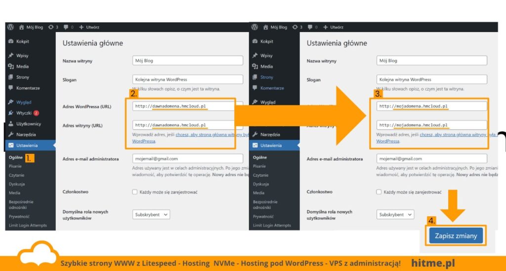 zmiana domeny wordpress kokpit