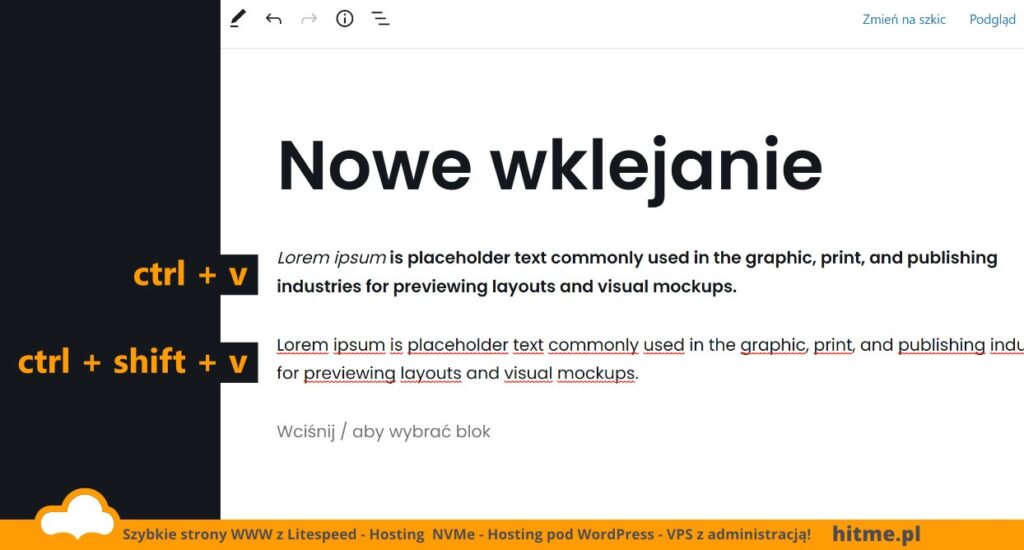 wp ctrl shift v wklejanie bez formatowania