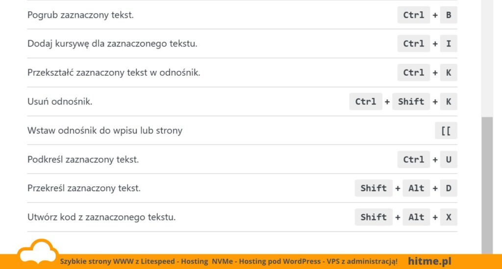 wp skroty klawiszowe wordpress gutenberg
