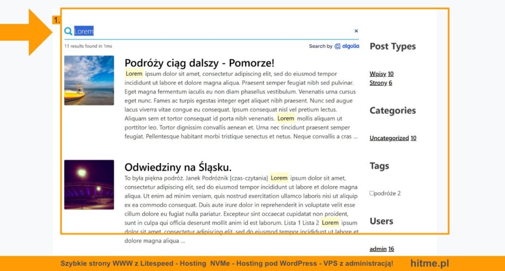 wordpress wyniki algolia
