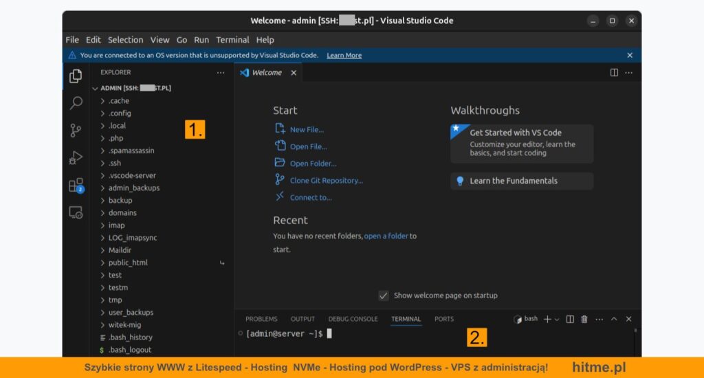 połączenie ssh vscode konsola