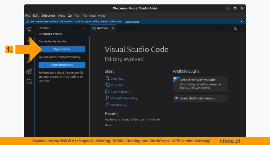 otwórz folder zdalny vscode