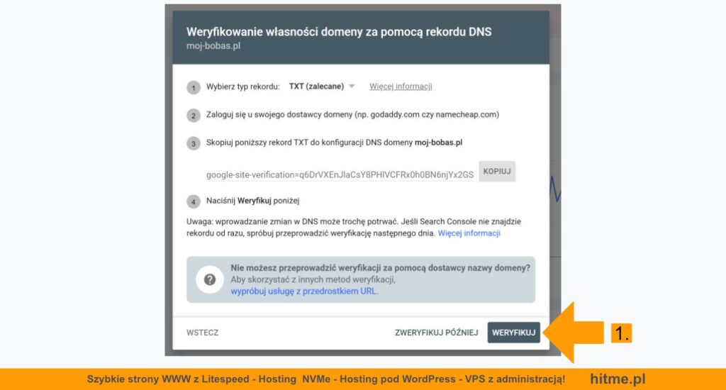 weryfikuj własność domeny