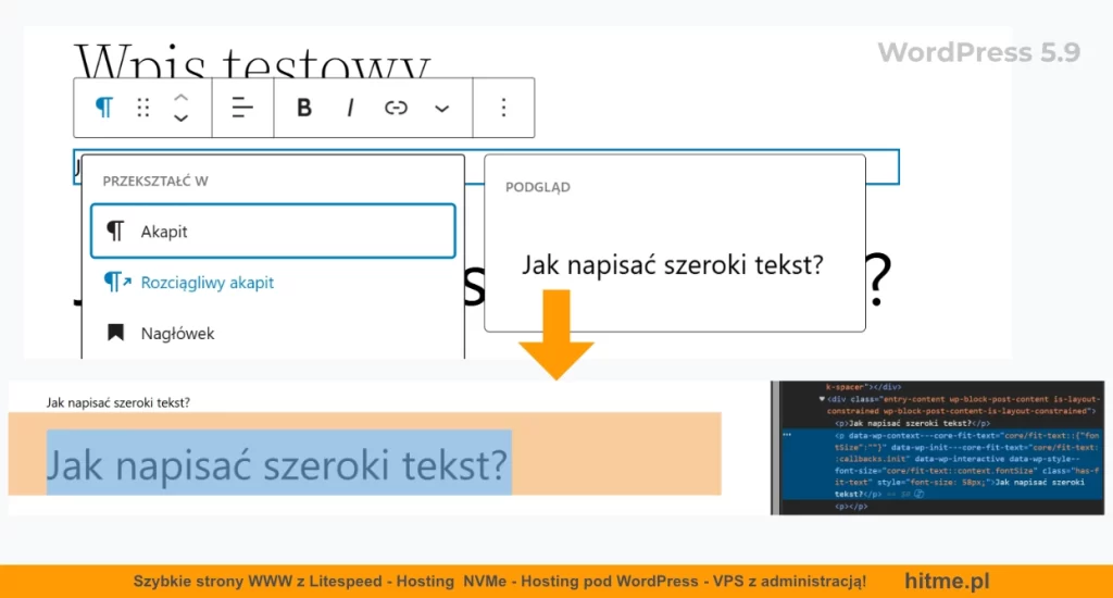 wordpress 5 9 blok rozciagliwy akapit
