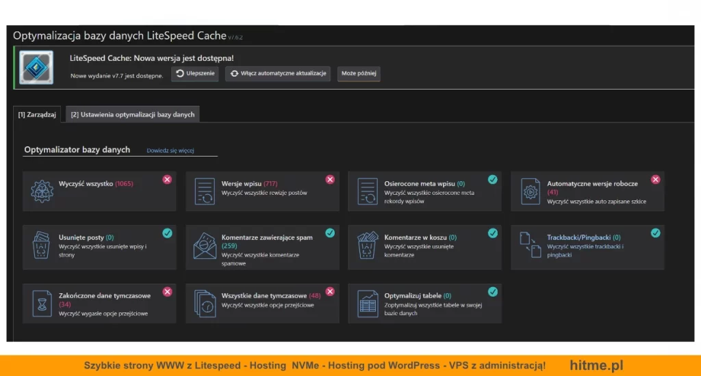 litespeed wordpress czyszczenie bazy