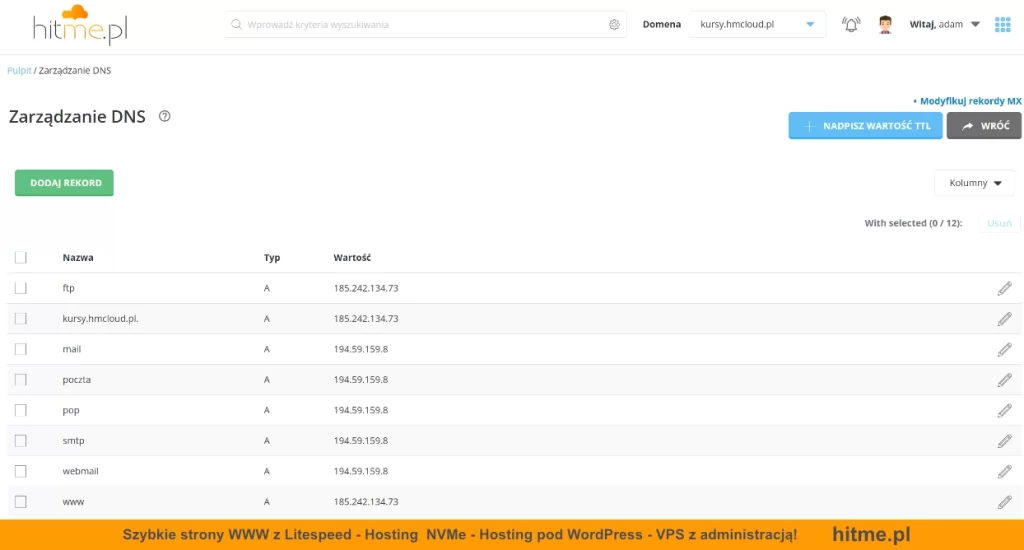 directadmin zarzadzanie dns