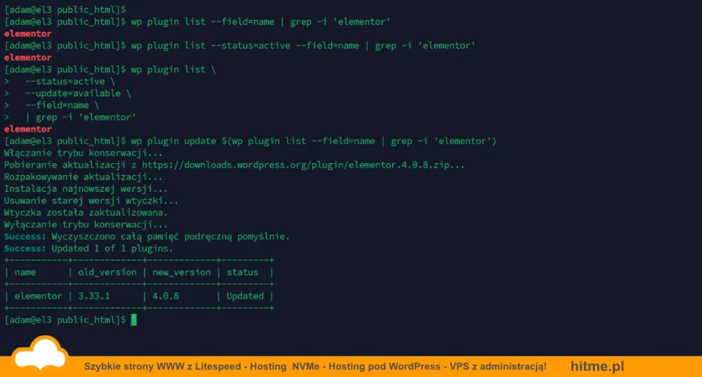 elementor wordpress wp cli aktualizacja