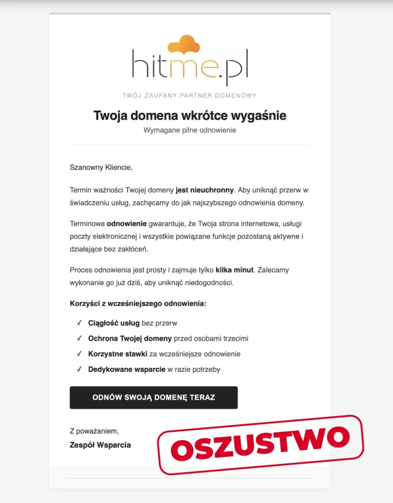 scam 2026 hitme domena przyklad
